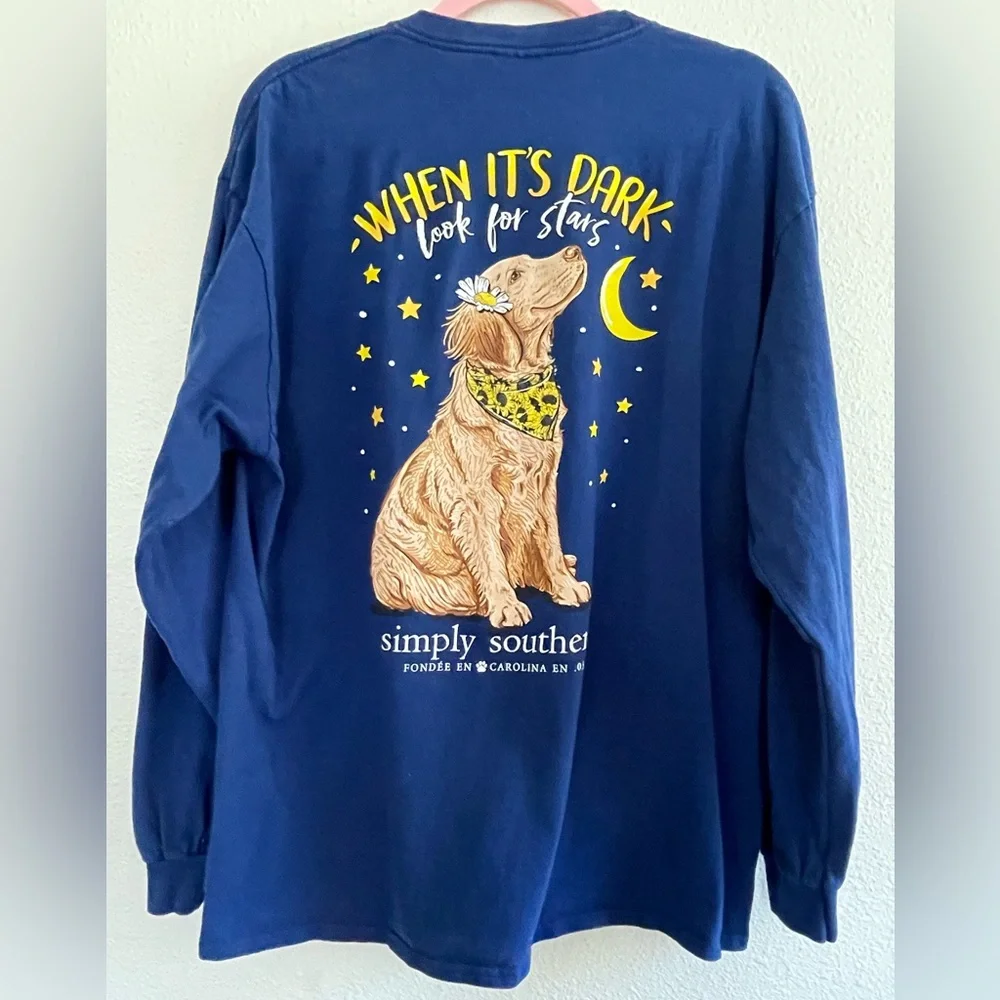 SOLD imply Southern Navy Dog Star Sweatshirt When It’s Dark Look For Stars XL - Picture 1 of 6